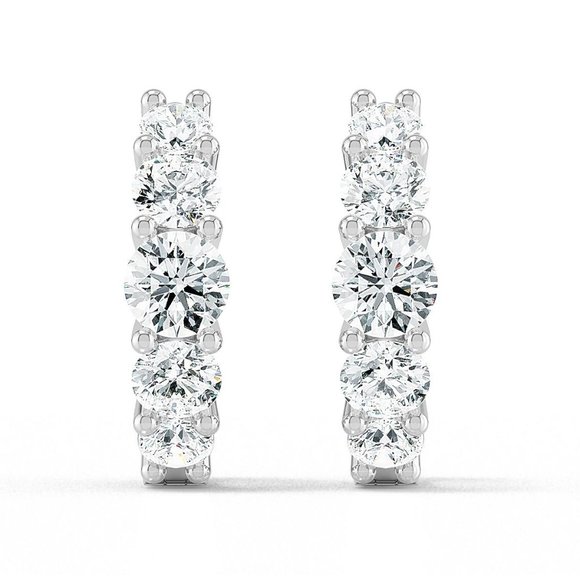 1.05 CTW 14K White Gold Lab Grown Diamond Hoops Earrings For Women - Picture 1 of 3